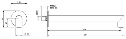 Rubinetterie Treemme 3M 28mm RWIT 3B47 IS 01 Soffione Doccia Parete Forma Tonda Canna a "L" Funzione Uscita Acqua Pioggia Diametro Ø 38 mm Lunghezza 364 mm Stile Moderno Acciaio Finitura Inox Spazzolato Opaco Portata 9 Litri Al Minuto