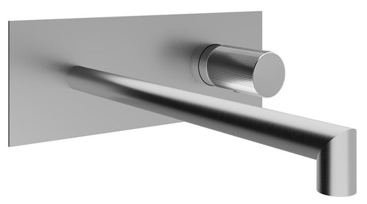 Rubinetterie Treemme 3M 28mm RWIT 3BA6 IS G1 + RWIT 51A5 ZZ 01 Miscelatore Lavabo Incasso 220 Muro 1 Manopola Zigrinata Destra 2 Fori Meccanico Moderno Lunghezza 227 mm Piastra Staffa Cartongesso Acciaio Inox Spazzolato Opaco Parte Interna Esterna Incluse