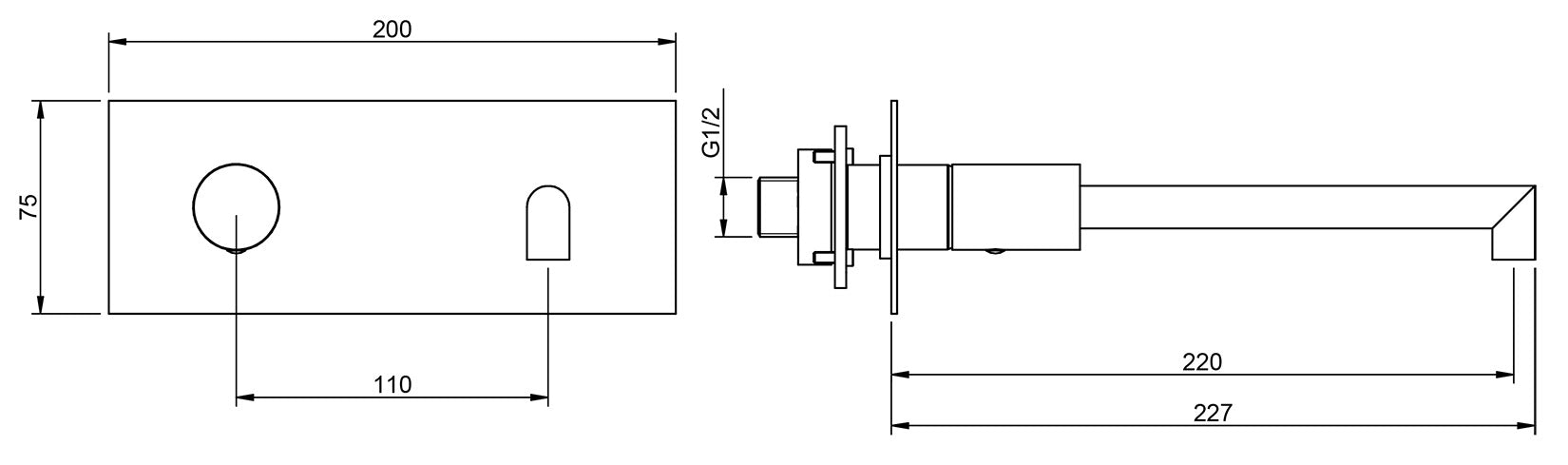 Rubinetterie Treemme 3M 28mm RWIT 3BA9 IS 01 + RWIT 51A5 ZZ 01 Miscelatore Lavabo Incasso 220 Muro 1 Manopola Liscia Sinistra 2 Fori Meccanico Moderno Lunghezza 227 mm Piastra Staffa Cartongesso Acciaio Inox Spazzolato Opaco Parte Interna Esterna Incluse