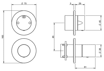 Rubinetterie Treemme 3M 28mm RWIT 3BC2 IS 01 + RWIT 22A2 ZZ 01 Miscelatore Monocomando Doccia Incasso Muro Meccanico Deviatore 2 Vie Due Fori 1 Manopola Liscia Verticale Staffa Cartongesso Acciaio Inox Spazzolato Opaco Parte Interna Esterna Incluse