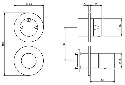 Rubinetterie Treemme 3M 28mm RWIT 3BC2 IS 01 + RWIT 22A2 ZZ 01 Miscelatore Monocomando Doccia Incasso Muro Meccanico Deviatore 2 Vie Due Fori 1 Manopola Liscia Verticale Staffa Cartongesso Acciaio Inox Spazzolato Opaco Parte Interna Esterna Incluse