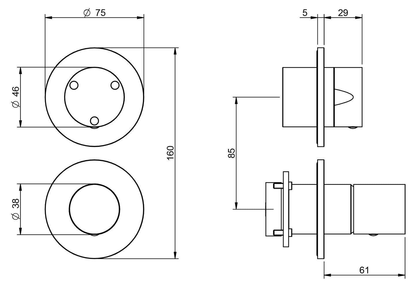 Rubinetterie Treemme 3M 28mm RWIT 3BC3 IS 01 + RWIT 22A2 ZZ 01 Miscelatore Monocomando Doccia Incasso Muro Meccanico Deviatore 3 Vie Due Fori 1 Manopola Liscia Verticale Staffa Cartongesso Acciaio Inox Spazzolato Opaco Parte Interna Esterna Incluse