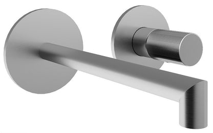 Rubinetterie Treemme 3M 28mm RWIT 3BC5 IS G1 + RWIT 51A5 ZZ 01 Miscelatore Lavabo Incasso 180 Parete 1 Manopola Zigrinata Destra 2 Fori Meccanico Moderno Tondo Lunghezza 188 mm Staffa Cartongesso Acciaio Inox Spazzolato Opaco Parte Interna Esterna Incluse
