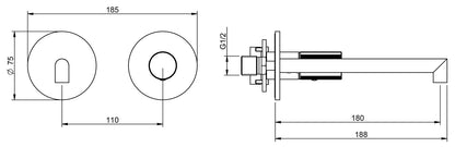 Rubinetterie Treemme 3M 28mm RWIT 3BC5 IS G1 + RWIT 51A5 ZZ 01 Miscelatore Lavabo Incasso 180 Parete 1 Manopola Zigrinata Destra 2 Fori Meccanico Moderno Tondo Lunghezza 188 mm Staffa Cartongesso Acciaio Inox Spazzolato Opaco Parte Interna Esterna Incluse
