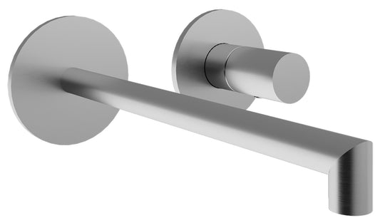 Rubinetterie Treemme 3M 28mm RWIT 3BC6 IS 01 + RWIT 51A5 ZZ 01 Miscelatore Lavabo Incasso 222 Parete 1 Manopola Liscia Destra 2 Fori Meccanico Moderno Tondo Lunghezza 230 mm Staffa Cartongesso Acciaio Inox Spazzolato Opaco Parte Interna Esterna Incluse