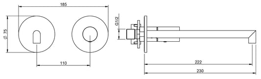 Rubinetterie Treemme 3M 28mm RWIT 3BC6 IS 01 + RWIT 51A5 ZZ 01 Miscelatore Lavabo Incasso 222 Parete 1 Manopola Liscia Destra 2 Fori Meccanico Moderno Tondo Lunghezza 230 mm Staffa Cartongesso Acciaio Inox Spazzolato Opaco Parte Interna Esterna Incluse