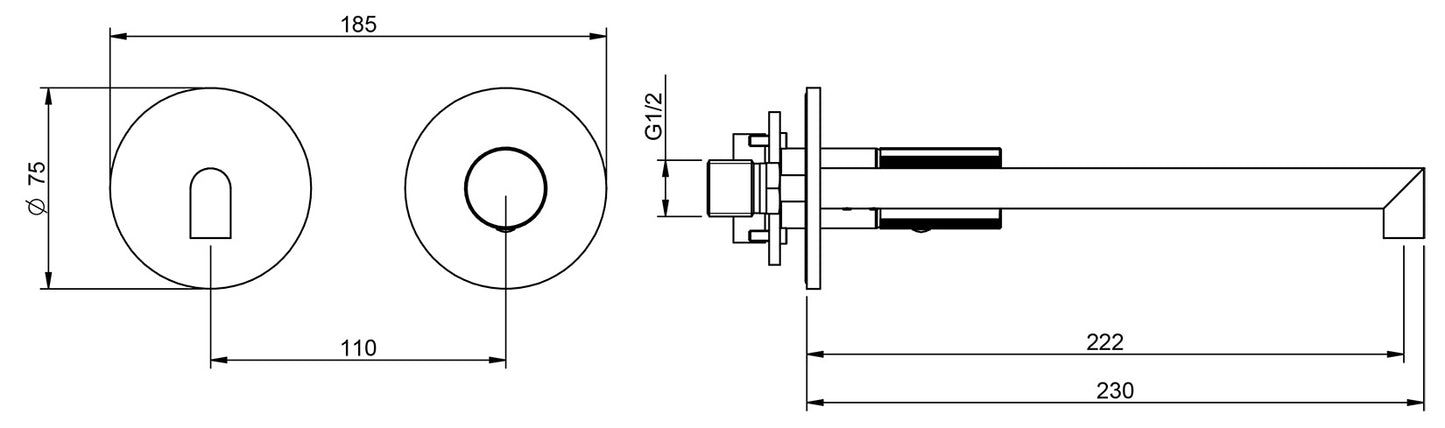 Rubinetterie Treemme 3M 28mm RWIT 3BC6 IS G1 + RWIT 51A5 ZZ 01 Miscelatore Lavabo Incasso 222 Parete 1 Manopola Zigrinata Destra 2 Fori Meccanico Moderno Tondo Lunghezza 230 mm Staffa Cartongesso Acciaio Inox Spazzolato Opaco Parte Interna Esterna Incluse