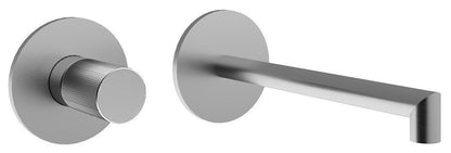 Rubinetterie Treemme 3M 28mm RWIT 3BC7 IS G1 + RWIT 51A5 ZZ 01 Miscelatore Lavabo Incasso 180 Muro 1 Manopola Zigrinata Sinistra 2 Fori Meccanico Moderno Tondo Lunghezza 188 mm Staffa Cartongesso Acciaio Inox Spazzolato Opaco Parte Interna Esterna Incluse