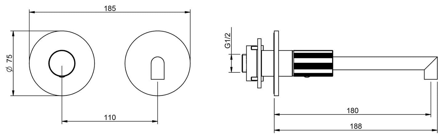 Rubinetterie Treemme 3M 28mm RWIT 3BC7 IS G1 + RWIT 51A5 ZZ 01 Miscelatore Lavabo Incasso 180 Muro 1 Manopola Zigrinata Sinistra 2 Fori Meccanico Moderno Tondo Lunghezza 188 mm Staffa Cartongesso Acciaio Inox Spazzolato Opaco Parte Interna Esterna Incluse