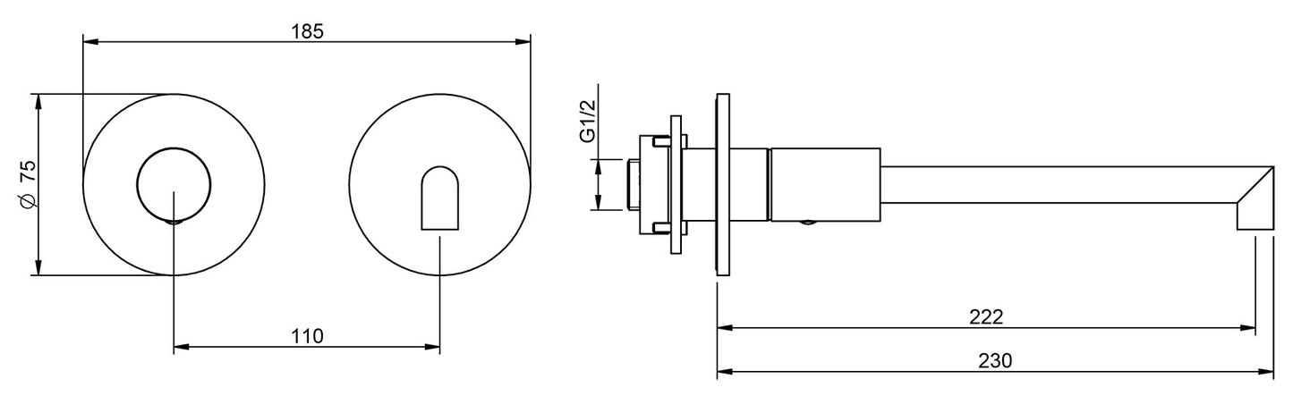 Rubinetterie Treemme 3M 28mm RWIT 3BC9 IS 01 + RWIT 51A5 ZZ 01 Miscelatore Lavabo Incasso 222 Parete 1 Manopola Liscia Sinistra 2 Fori Meccanico Moderno Tondo Lunghezza 230 mm Staffa Cartongesso Acciaio Inox Spazzolato Opaco Parte Interna Esterna Incluse