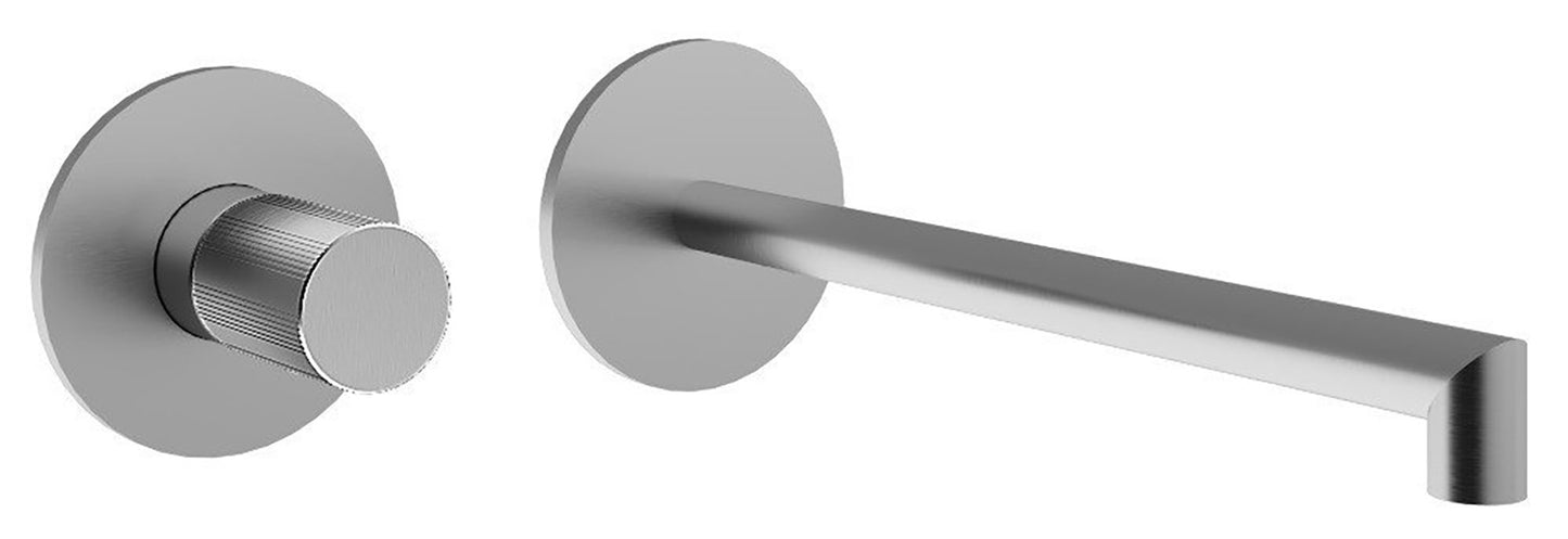 Rubinetterie Treemme 3M 28mm RWIT 3BC9 IS G1 + RWIT 51A5 ZZ 01 Miscelatore Lavabo Incasso 222 Muro 1 Manopola Zigrinata Sinistra 2 Fori Meccanico Moderno Tondo Lunghezza 230 mm Staffa Cartongesso Acciaio Inox Spazzolato Opaco Parte Interna Esterna Incluse