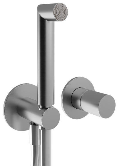 Rubinetterie Treemme 3M 28mm RWIT 3BD4 IS 01 + RWIT 51A5 ZZ 01 Miscelatore Doccia Incasso Meccanico Parete 2 Fori 1 Manopola Liscia 1 Via Moderno Staffa Cartongesso Acciaio Inox Spazzolato Opaco Doccetta Metallo Flex PVC Parte Interna Esterna Incluse
