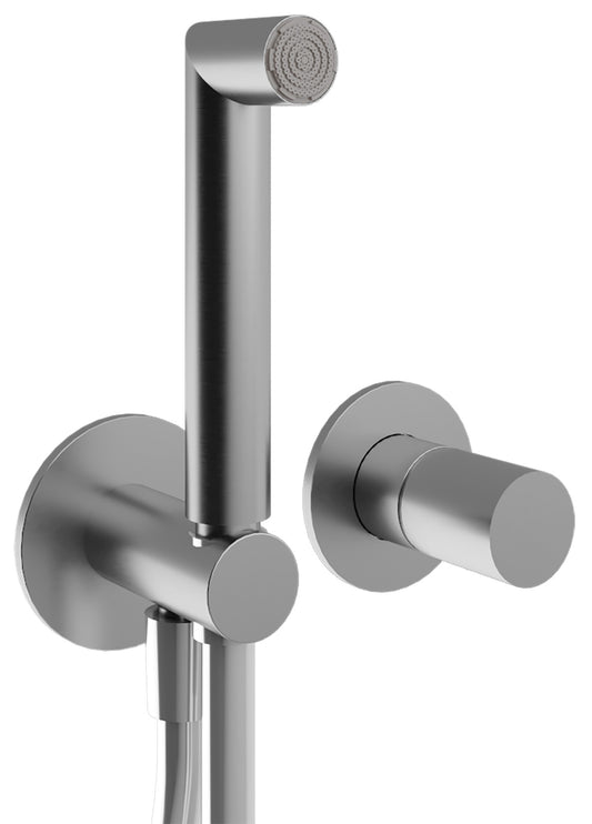 Rubinetterie Treemme 3M 28mm RWIT 3BD4 IS 01 + RWIT 51A5 ZZ 01 Miscelatore Doccia Incasso Meccanico Parete 2 Fori 1 Manopola Liscia 1 Via Moderno Staffa Cartongesso Acciaio Inox Spazzolato Opaco Doccetta Metallo Flex PVC Parte Interna Esterna Incluse