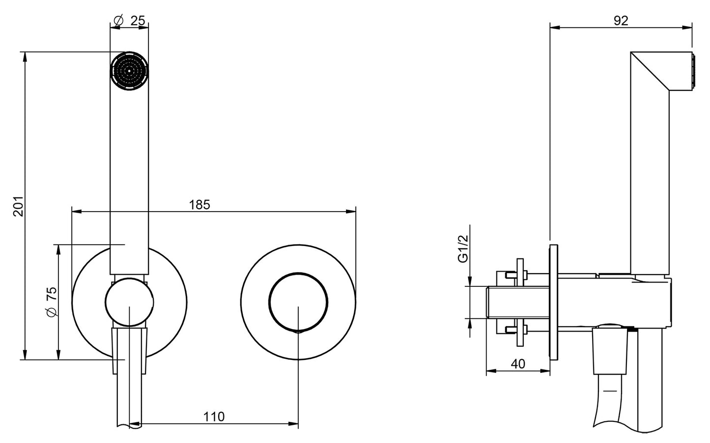 Rubinetterie Treemme 3M 28mm RWIT 3BD4 IS G1 + RWIT 51A5 ZZ 01 Miscelatore Doccia Incasso Meccanico Parete 2 Fori 1 Manopola Zigrinata 1 Via Moderno Staffa Cartongesso Acciaio Inox Spazzolato Opaco Doccetta Metallo Flex PVC Parte Interna Esterna Incluse