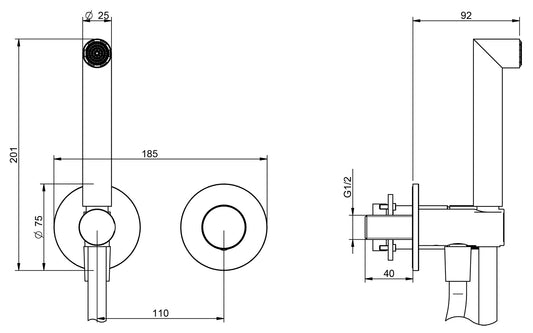 Rubinetterie Treemme 3M 28mm RWIT 3BD4 IS G1 + RWIT 51A5 ZZ 01 Miscelatore Doccia Incasso Meccanico Parete 2 Fori 1 Manopola Zigrinata 1 Via Moderno Staffa Cartongesso Acciaio Inox Spazzolato Opaco Doccetta Metallo Flex PVC Parte Interna Esterna Incluse