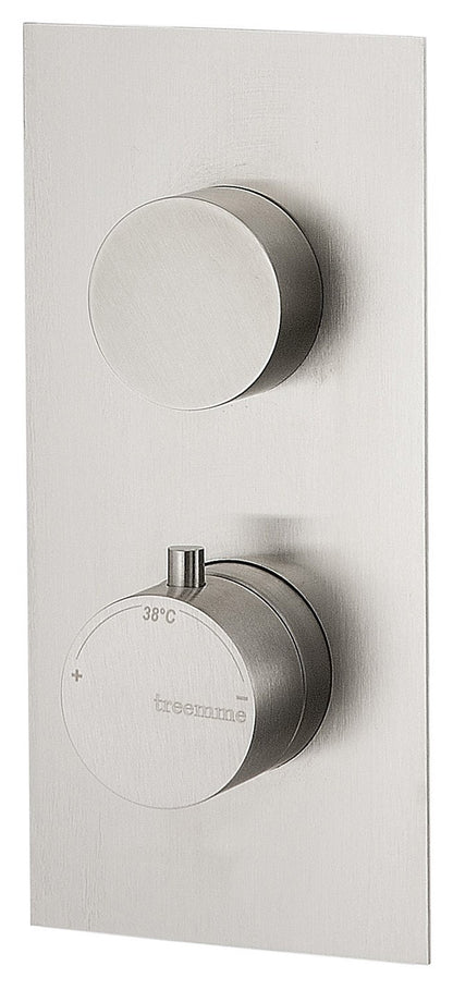 Rubinetterie Treemme 3M 28mm RWIT 8A72 IS 03 + RWIT 8A46 ZZ 20 Miscelatore Termostatico Doccia Incasso Parete Deviatore 3 Uscite 2 Fori Con Piastra Verticale Staffa Cartongesso Stile Moderno Acciaio Inox Spazzolato Opaco Parte Interna Esterna Incluse