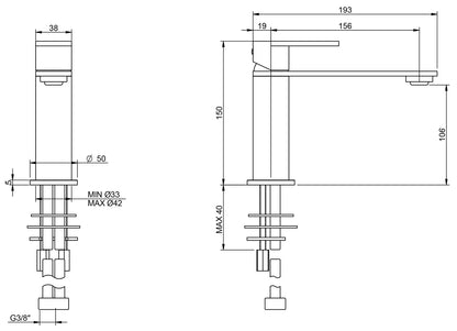 Rubinetterie Treemme 3M 3.6 IT 9A11 IS TS CL Miscelatore Monocomando Lavabo 106 Appoggio 1 Leva Monoforo Miscelazione Meccanica Stile Moderno Altezza 150 mm Lunghezza 193 mm Materiale Acciaio Finitura Inox Spazzolato Opaco