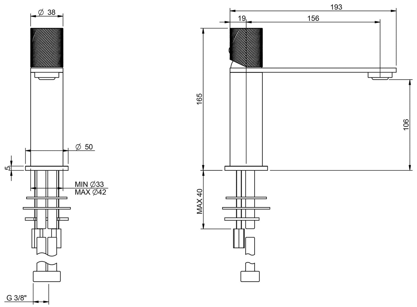 Rubinetterie Treemme 3M 3.6 IT 9A11 IS TZ CL Miscelatore Monocomando Lavabo 106 Appoggio 1 Manopola Monoforo Miscelazione Meccanica Stile Moderno Altezza 165 mm Lunghezza 193 mm Materiale Acciaio Finitura Inox Spazzolato Opaco