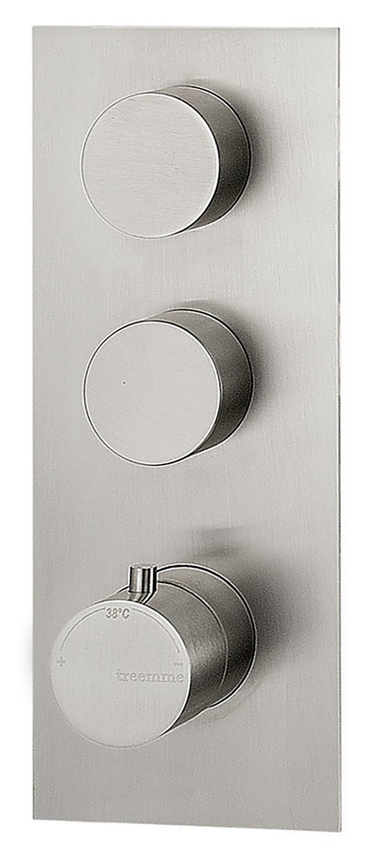 Rubinetterie Treemme 3M 3.6 RWIT 2586 IS 35 + RWIT 7286 ZZ 30 Miscelatore Termostatico Doccia Incasso Parete 2 Uscite 3 Fori Con Piastra Stile Moderno Acciaio Inox Spazzolato Opaco Parte Interna Esterna Incluse