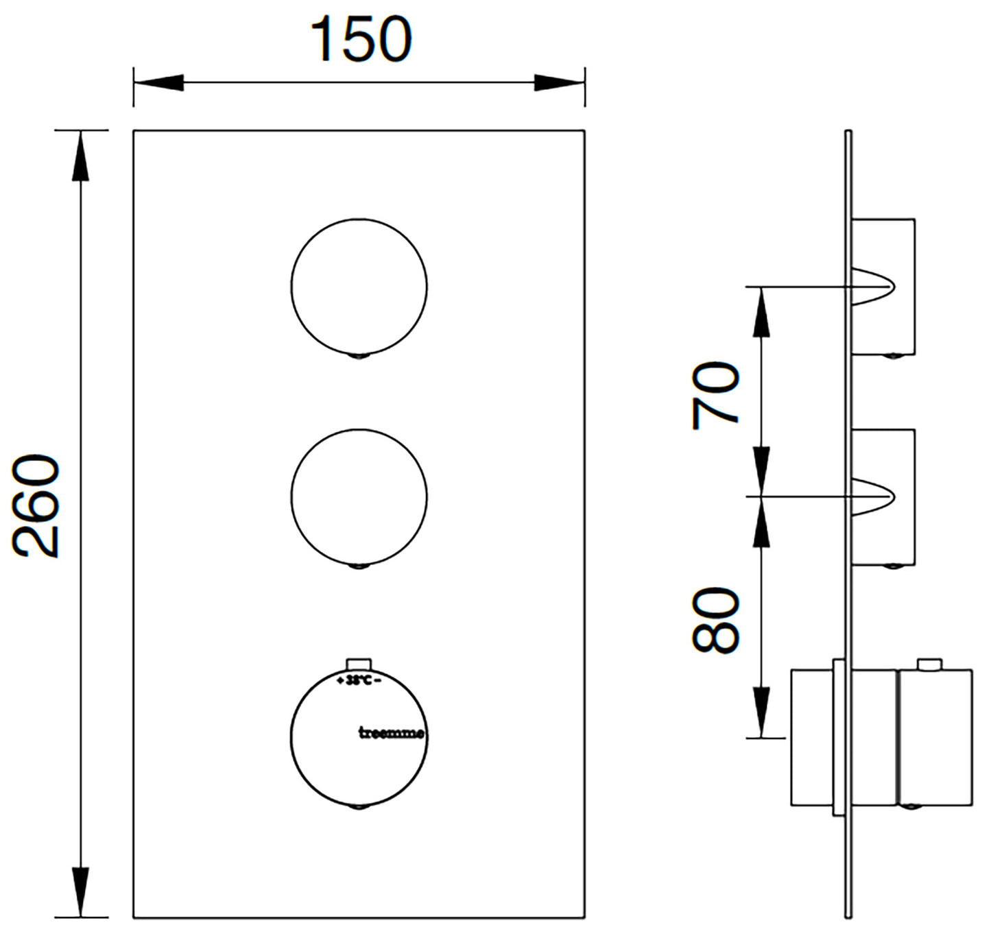 Rubinetterie Treemme 3M 3.6 RWIT 2586 IS 35 + RWIT 7286 ZZ 30 Miscelatore Termostatico Doccia Incasso Parete 2 Uscite 3 Fori Con Piastra Stile Moderno Acciaio Inox Spazzolato Opaco Parte Interna Esterna Incluse