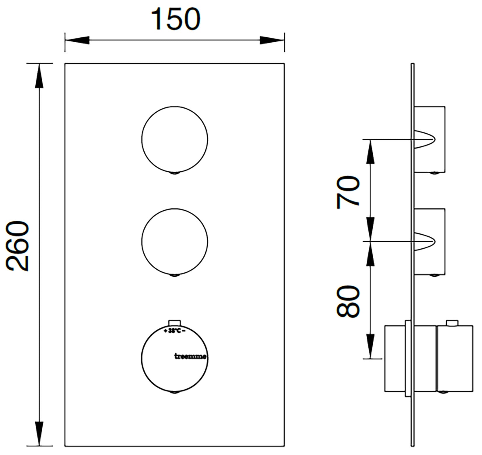Rubinetterie Treemme 3M 3.6 RWIT 2586 IS 35 + RWIT 7286 ZZ 30 Miscelatore Termostatico Doccia Incasso Parete 2 Uscite 3 Fori Con Piastra Stile Moderno Acciaio Inox Spazzolato Opaco Parte Interna Esterna Incluse