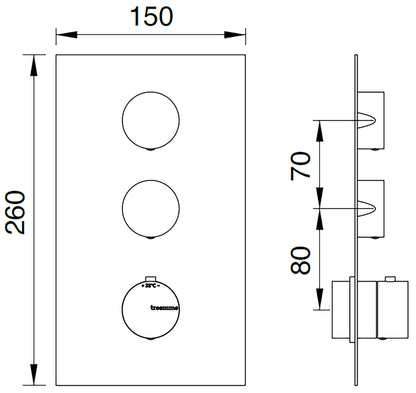 Rubinetterie Treemme 3M 3.6 RWIT 2586 IS 35 + RWIT 7286 ZZ 30 Miscelatore Termostatico Doccia Incasso Parete 2 Uscite 3 Fori Con Piastra Stile Moderno Acciaio Inox Spazzolato Opaco Parte Interna Esterna Incluse