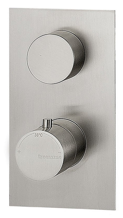 Rubinetterie Treemme 3M 3.6 RWIT 2587 IS 35 + RWIT 7287 ZZ 30 Miscelatore Termostatico Doccia Incasso Parete 1 Uscita 2 Fori Con Piastra Stile Moderno Acciaio Inox Spazzolato Opaco Parte Interna Esterna Incluse