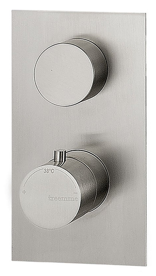Rubinetterie Treemme 3M 3.6 RWIT 2587 IS 35 + RWIT 7287 ZZ 30 Miscelatore Termostatico Doccia Incasso Parete 1 Uscita 2 Fori Con Piastra Stile Moderno Acciaio Inox Spazzolato Opaco Parte Interna Esterna Incluse