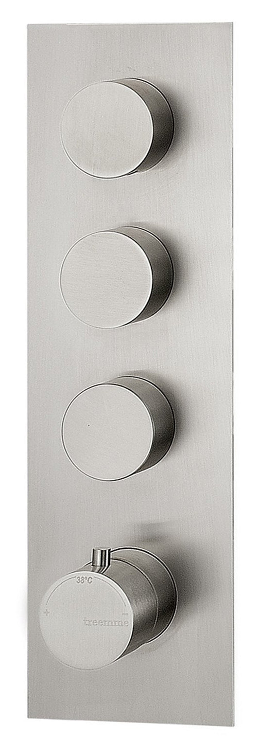 Rubinetterie Treemme 3M 3.6 RWIT 2594 IS 03 + RWIT 7294 ZZ 30 Miscelatore Termostatico Doccia Incasso Parete 3 Uscite 4 Fori Con Piastra Doppio Orientamento Stile Moderno Acciaio Inox Spazzolato Opaco Parte Interna Esterna Incluse
