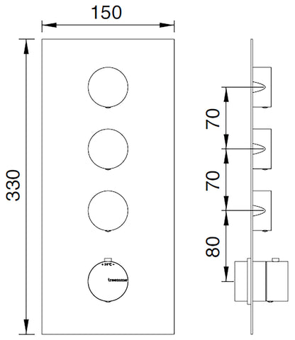 Rubinetterie Treemme 3M 3.6 RWIT 2594 IS 03 + RWIT 7294 ZZ 30 Miscelatore Termostatico Doccia Incasso Parete 3 Uscite 4 Fori Con Piastra Doppio Orientamento Stile Moderno Acciaio Inox Spazzolato Opaco Parte Interna Esterna Incluse