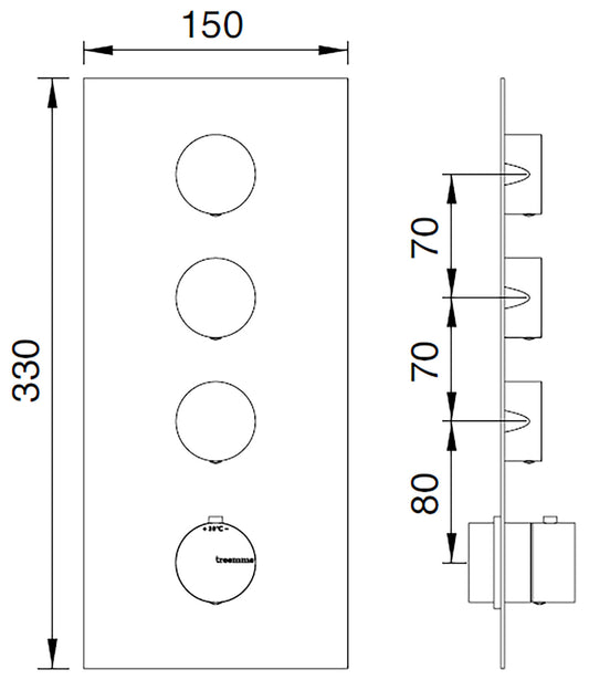 Rubinetterie Treemme 3M 3.6 RWIT 2594 IS 03 + RWIT 7294 ZZ 30 Miscelatore Termostatico Doccia Incasso Parete 3 Uscite 4 Fori Con Piastra Doppio Orientamento Stile Moderno Acciaio Inox Spazzolato Opaco Parte Interna Esterna Incluse