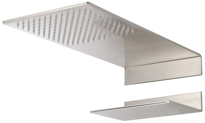 Rubinetterie Treemme 3M 3.6 RWIT 2847 IS 52 Soffione Doccia A Parete Forma C Mensola Rettangolare Con Funzioni Pioggia e Cascata 220 Misura 460x220 mm Stile Moderno Acciaio Finitura Inox Spazzolato Opaco