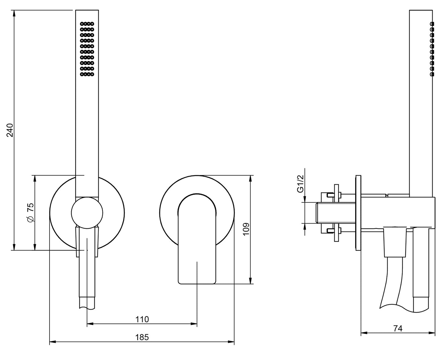 Rubinetterie Treemme 3M 3.6 RWIT 9AD4 IS 01 + RWIT 51A5 ZZ 01 Miscelatore Doccia Incasso Meccanico Parete Doccetta Tonda 2 Fori Monocomando 1 Leva 1 Via Moderno Staffa Cartongesso Acciaio Inox Spazzolato Opaco Flessibile PVC Parte Interna Esterna Incluse