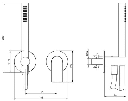 Rubinetterie Treemme 3M 3.6 RWIT 9AD4 IS 01 + RWIT 51A5 ZZ 01 Miscelatore Doccia Incasso Meccanico Parete Doccetta Tonda 2 Fori Monocomando 1 Leva 1 Via Moderno Staffa Cartongesso Acciaio Inox Spazzolato Opaco Flessibile PVC Parte Interna Esterna Incluse