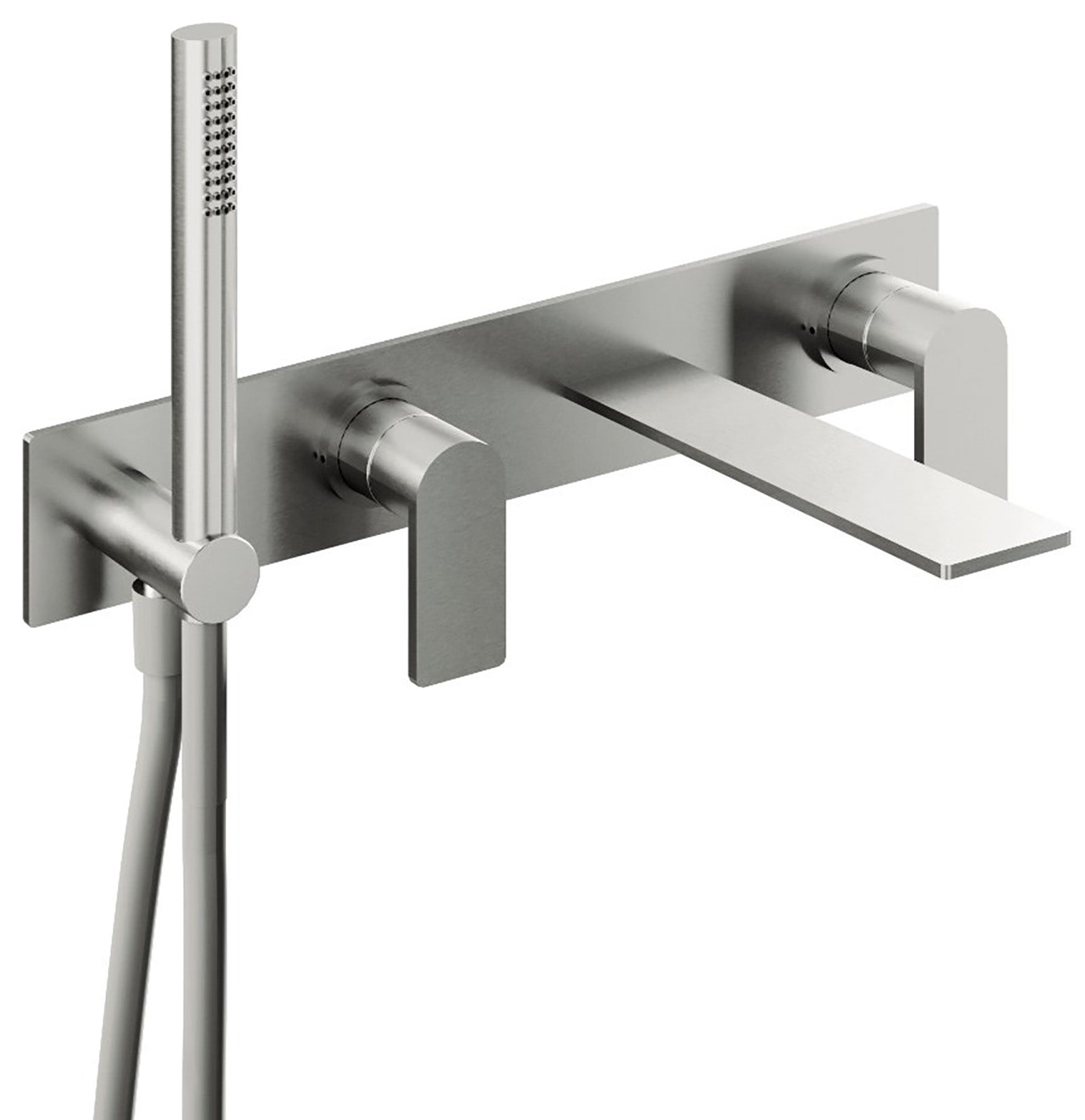 Rubinetterie Treemme 3M 3.6 RWIT 9AD7 IS 03 + RWIT 51D7 ZZ 12 Miscelatore Vasca / Doccia Incasso Parete Monocomando Meccanico 4 Fori Piastra Staffa Cartongesso Doccetta 2 Leve Stile Moderno Acciaio Inox Flessibile PVC Parte Interna Esterna Inclusa