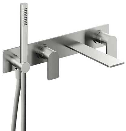 Rubinetterie Treemme 3M 3.6 RWIT 9AD7 IS 03 + RWIT 51D7 ZZ 12 Miscelatore Vasca / Doccia Incasso Parete Monocomando Meccanico 4 Fori Piastra Staffa Cartongesso Doccetta 2 Leve Stile Moderno Acciaio Inox Flessibile PVC Parte Interna Esterna Inclusa