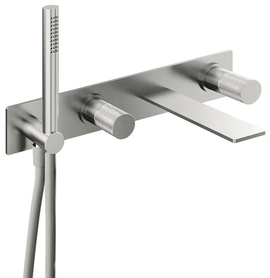 Rubinetterie Treemme 3M 3.6 RWIT 9AD7 IS 21 + RWIT 51D7 ZZ 12 Miscelatore Vasca / Doccia Incasso Parete Monocomando Meccanico 4 Fori Piastra Staffa Cartongesso Doccetta 2 Manopole Stile Moderno Acciaio Inox Flessibile PVC Parte Interna Esterna Inclusa