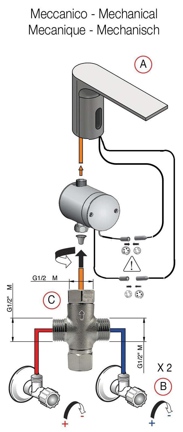 Rubinetterie Treemme 3M Electronic Washbasin Tap IT 1315 IS ZZ ZZ + IT RTRB 190 CC + IT 0401 IS ZZ ZZ Rubinetto Elettronico Fotocellula Lavabo 107 Batteria Meccanico 1 Snodo T 2 Arresto Filtro Lunghezza 124 mm Altezza 188 mm Acciaio Inox Spazzolato Opaco