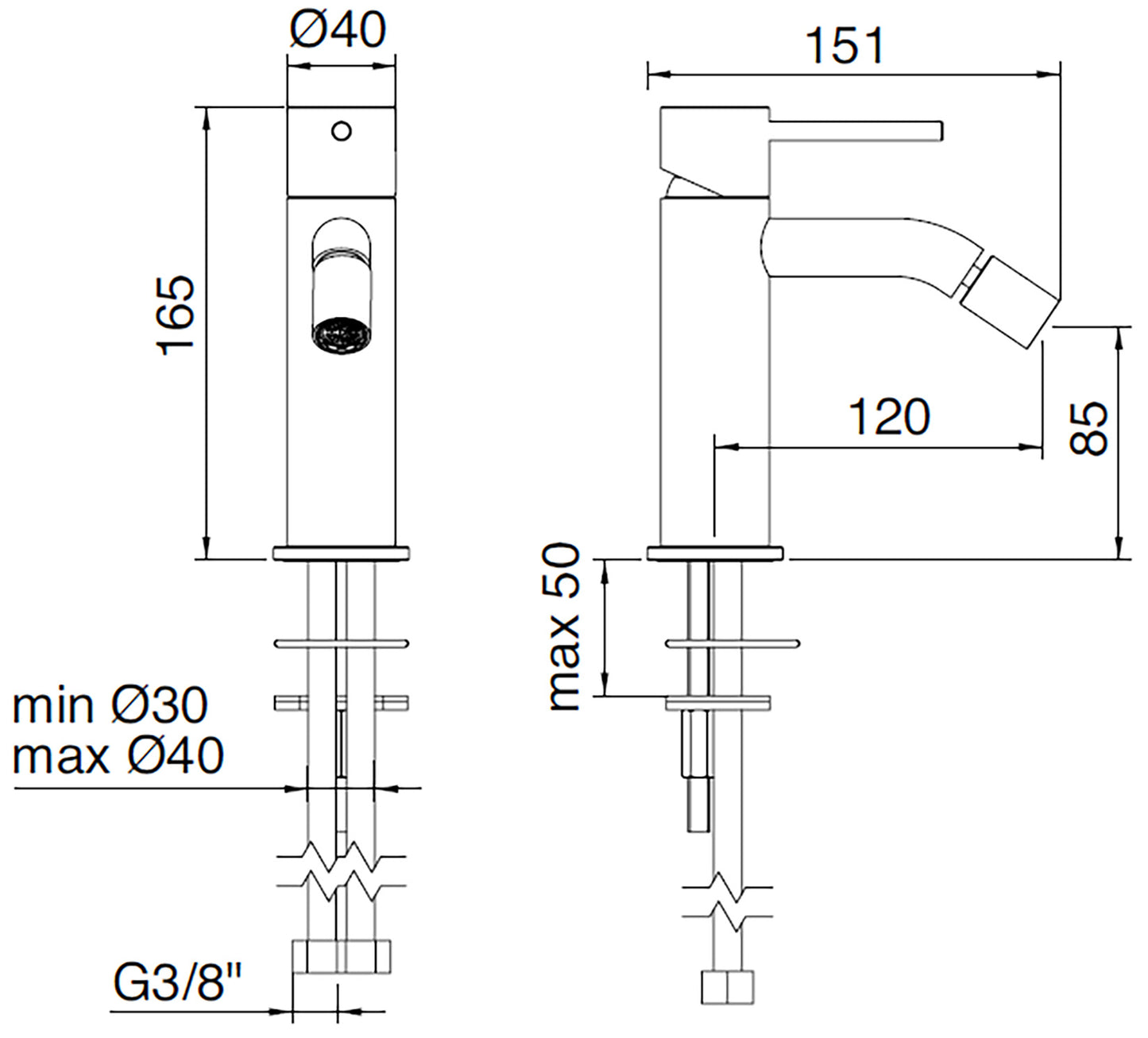 Rubinetterie Treemme 40MM Miscelatore Monoforo Monocomando Bidet Appoggio Con Areatore Orientabile Senza Piletta Di Scarico Stile Moderno Materiale Acciaio Finitura Acciaio Spazzolato Opaco Inox