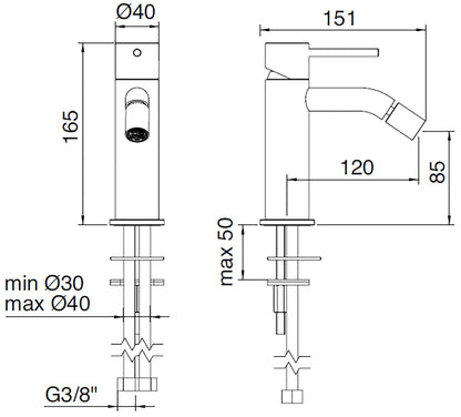 Rubinetterie Treemme 40MM Miscelatore Monoforo Monocomando Bidet Appoggio Con Areatore Orientabile Senza Piletta Di Scarico Stile Moderno Materiale Acciaio Finitura Acciaio Spazzolato Opaco Inox