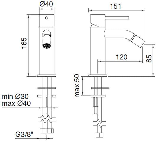 Rubinetterie Treemme 40MM Miscelatore Monoforo Monocomando Bidet Appoggio Con Areatore Orientabile Senza Piletta Di Scarico Stile Moderno Materiale Acciaio Finitura Acciaio Spazzolato Opaco Inox