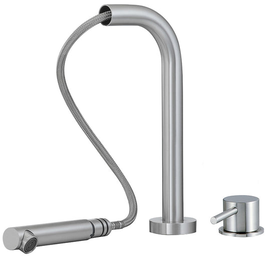 Rubinetterie Treemme 40mm IT 1329 IS 40 ZZ Miscelatore Monocomando Appoggio Lavello Cucina 2 Fori Con Doccetta Estraibile Bocca Girevole Stile Moderno Materiale Acciaio Finitura Acciaio Spazzolato Opaco Inox