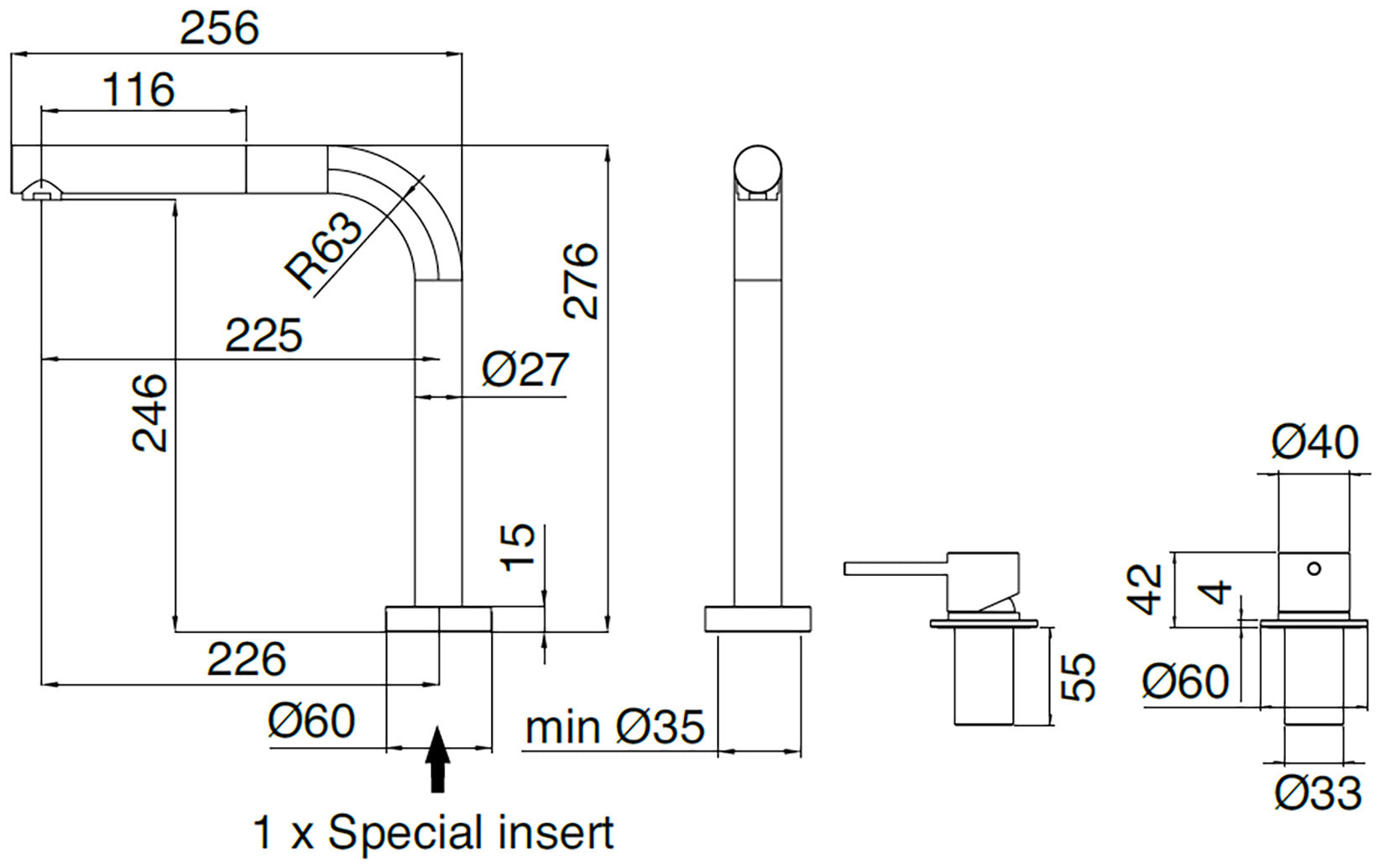 Rubinetterie Treemme 40mm IT 1329 IS 40 ZZ Miscelatore Monocomando Appoggio Lavello Cucina 2 Fori Con Doccetta Estraibile Bocca Girevole Stile Moderno Materiale Acciaio Finitura Acciaio Spazzolato Opaco Inox