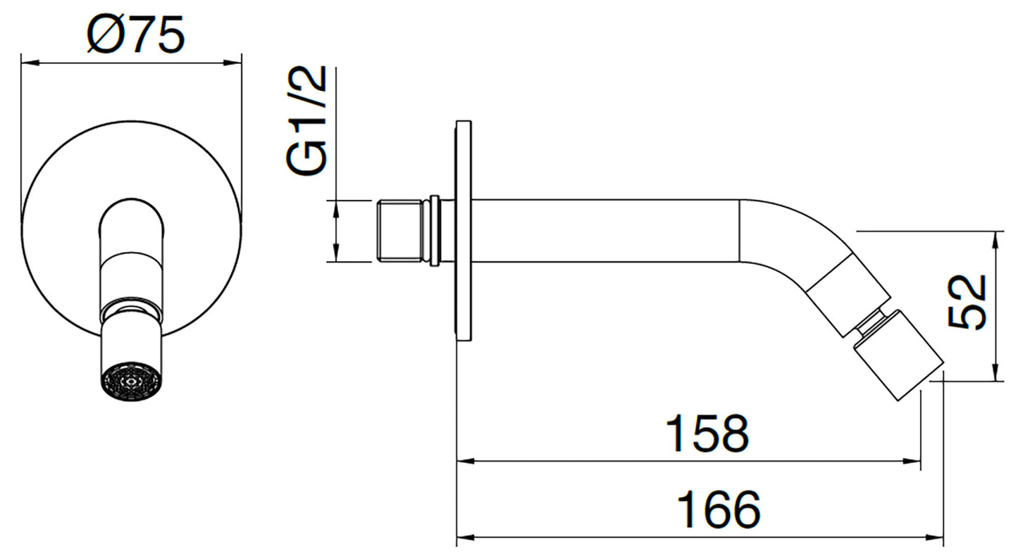Rubinetterie Treemme 40MM Bocca Getto Erogazione Acqua Per Bidet A Muro 158 mm Stile Moderno Materiale Acciaio Finitura Acciaio Spazzolato Opaco Inox