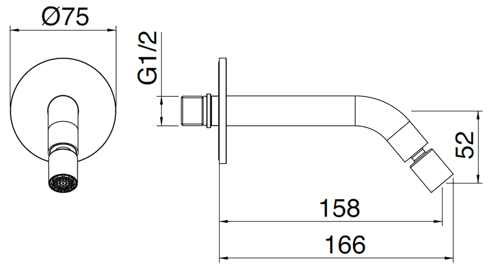Rubinetterie Treemme 40MM Bocca Getto Erogazione Acqua Per Bidet A Muro 158 mm Stile Moderno Materiale Acciaio Finitura Acciaio Spazzolato Opaco Inox