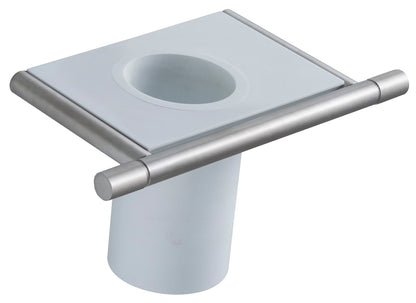 Rubinetterie Treemme 3M 40mm IT 4Z04 IS ZZ ZZ Portabicchiere Per Bagno Installazione A Parete Materiale Acciaio Finitura Inox Spazzolato Opaco Con Bicchiere e Piano In Pom C Bianco