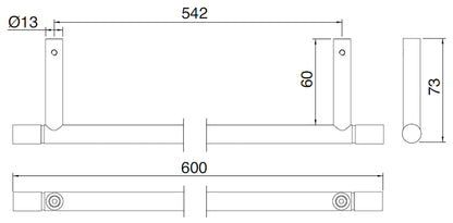 Rubinetterie Treemme 3M 40mm IT 4Z05 IS ZZ ZZ Portasalviette Per Bagno Installazione A Parete Lunghezza 60 cm Profondità 7,3 cm Materiale Acciaio Finitura Inox Spazzolato Opaco