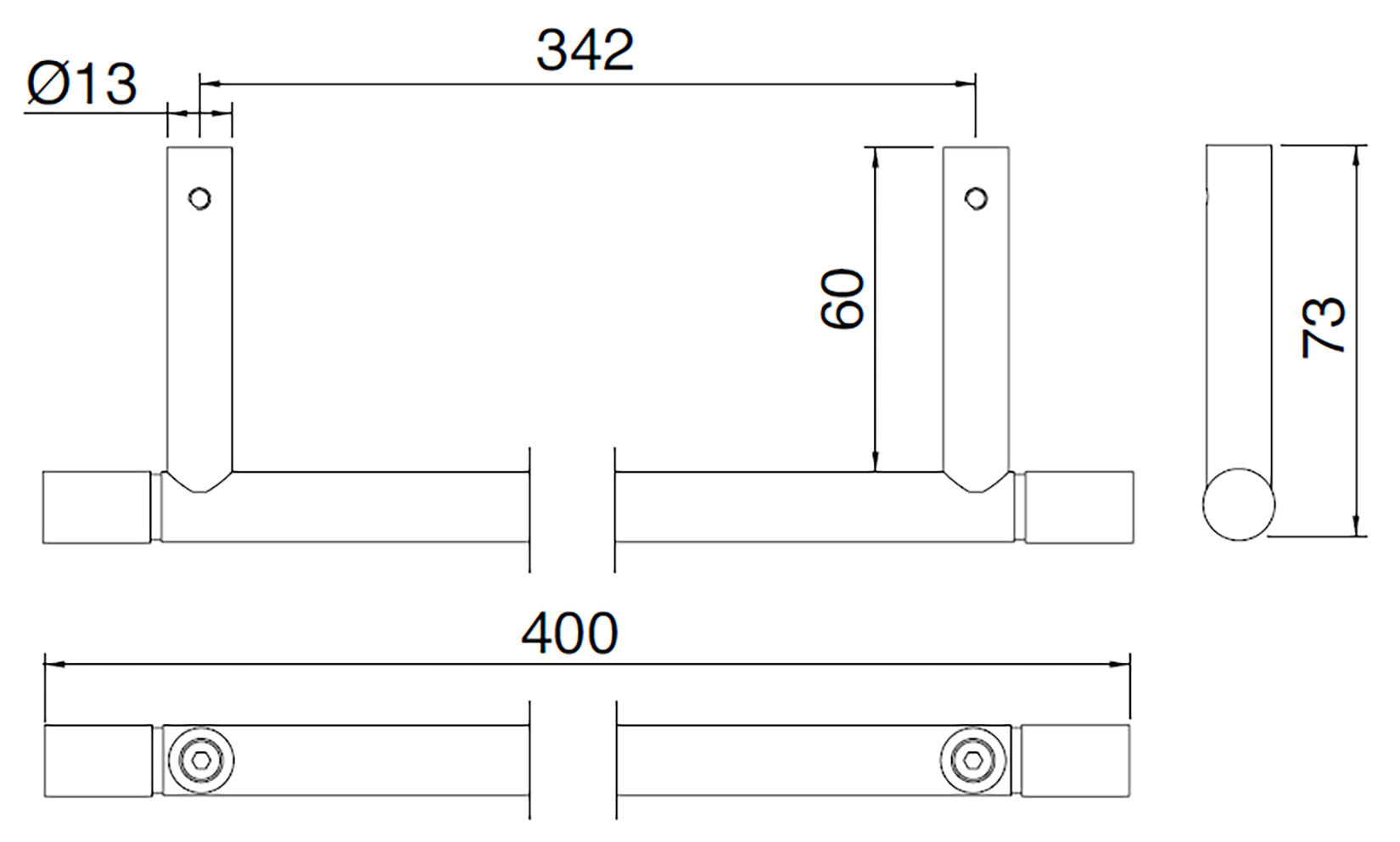 Rubinetterie Treemme 3M 40mm IT 4Z06 IS ZZ ZZ Portasalviette Per Bagno Installazione A Parete Lunghezza 40 cm Profondità 7,3 cm Materiale Acciaio Finitura Inox Spazzolato Opaco