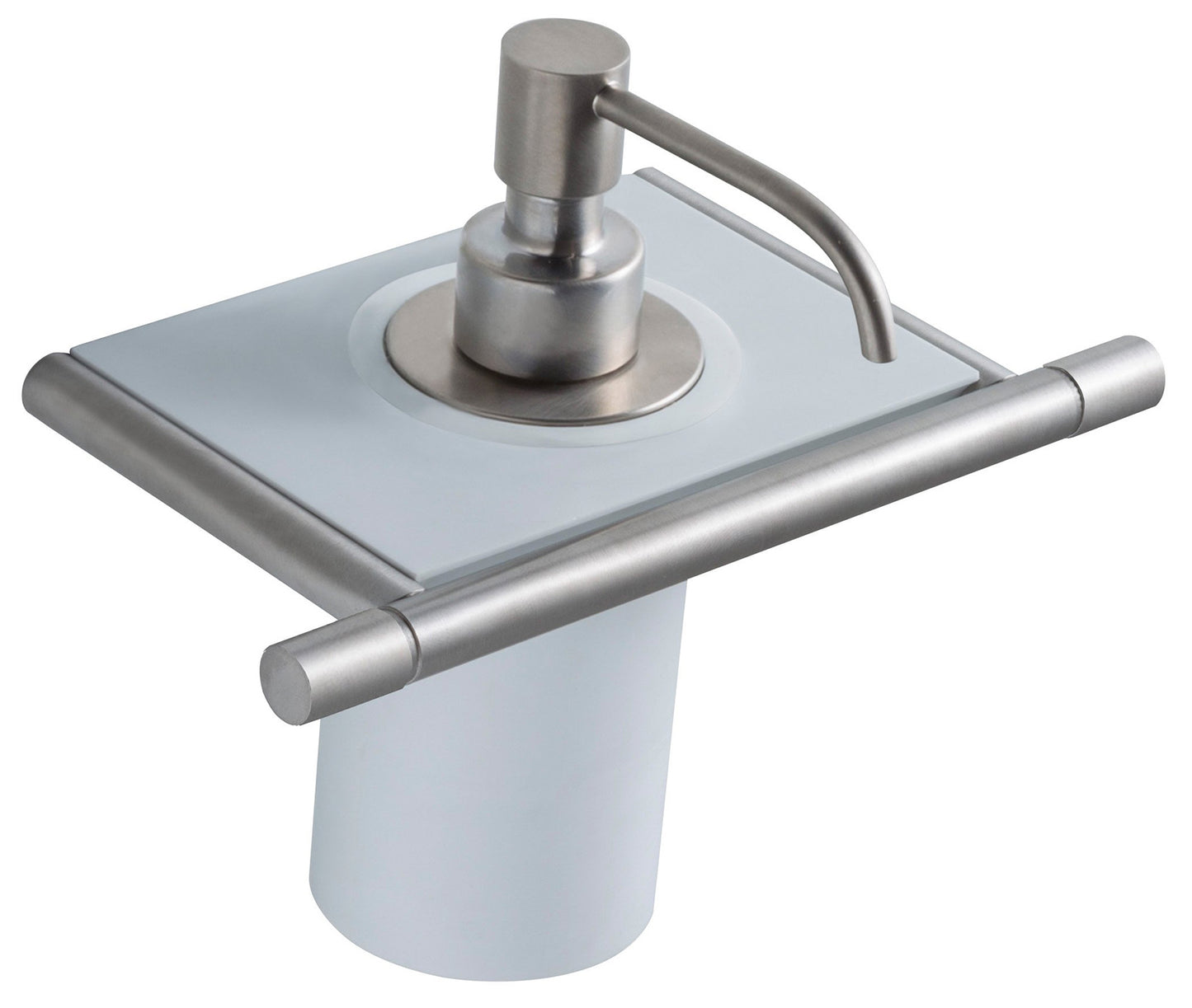 Rubinetterie Treemme 3M 40mm IT 4Z41 IS ZZ ZZ Portadosatore Dispenser Sapone Per Bagno Installazione A Parete Materiale Acciaio Finitura Inox Spazzolato Opaco Con Bicchiere e Piano In Pom C Bianco