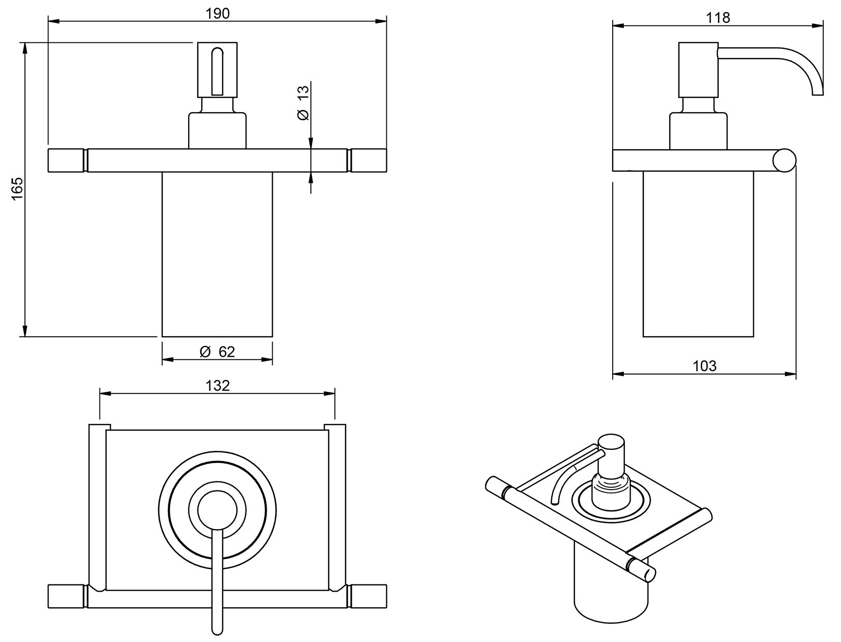 Rubinetterie Treemme 3M 40mm IT 4Z41 IS ZZ ZZ Portadosatore Dispenser Sapone Per Bagno Installazione A Parete Materiale Acciaio Finitura Inox Spazzolato Opaco Con Bicchiere e Piano In Pom C Bianco